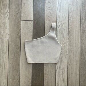 Babaton Cream Asymmetrical Crop Tank Top
